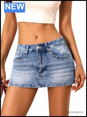 Low Rise Denim Skorts Distressed Ripped Jean Mini Skirt